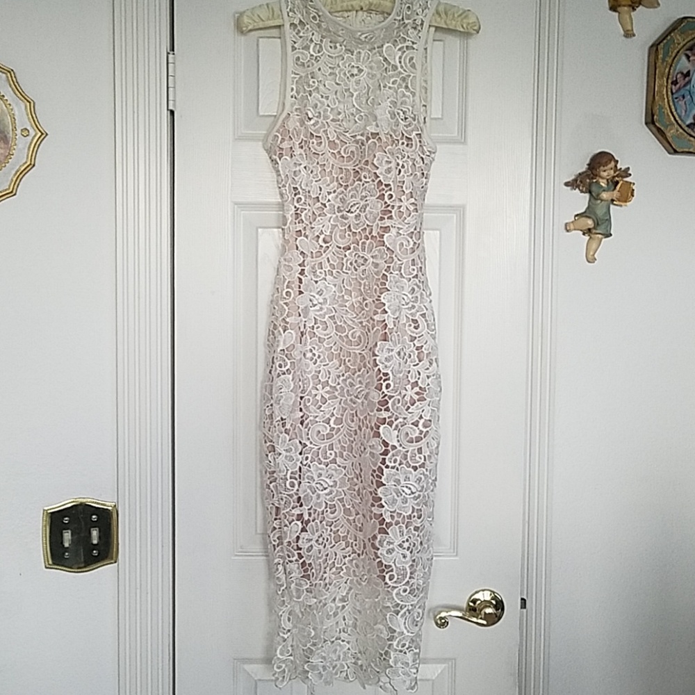 White brocade lace dress